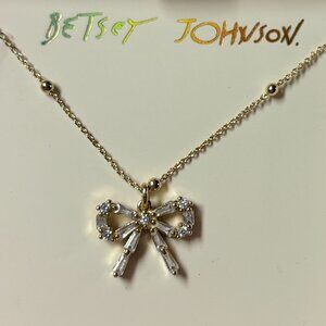 Betsey Johnson Gold Toned CZ Bow Pendant Necklace